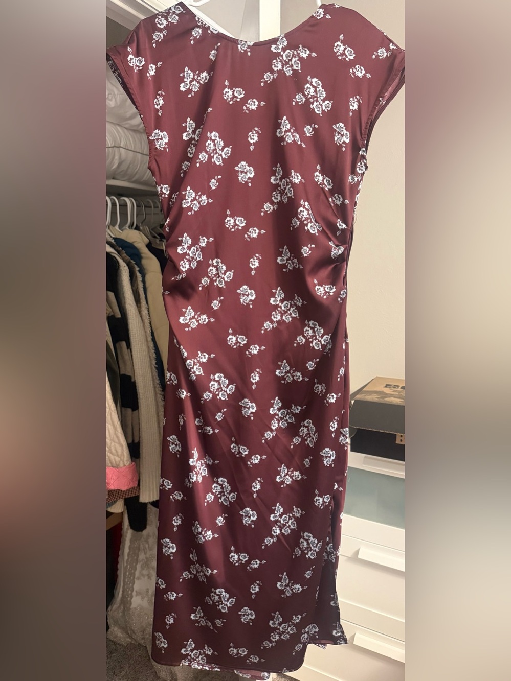a new day Burgundy Midi Dress with White Floral Print